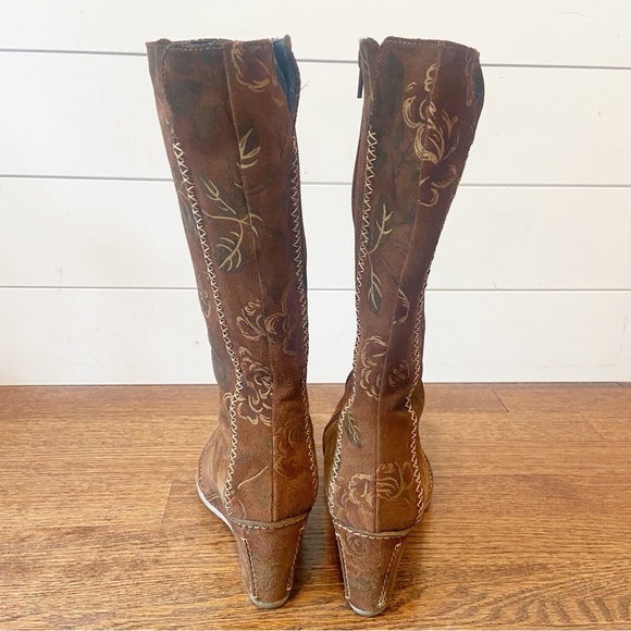 Pon Quintana | Women’s Suede Wedge Size Zip floral Boots Size 38 1/2 - Picture 6 of 12